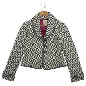 Tulle Anthropologie Jacket Womens Extra Small Gray White Checkered Coat Boho